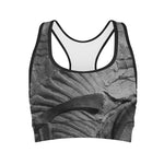 Monochrome Dinosaur Fossil Print Women's Sports Bra