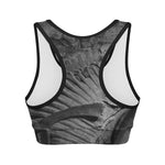 Monochrome Dinosaur Fossil Print Women's Sports Bra