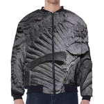 Monochrome Dinosaur Fossil Print Zip Sleeve Bomber Jacket