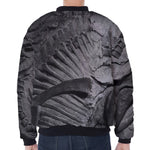 Monochrome Dinosaur Fossil Print Zip Sleeve Bomber Jacket