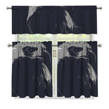 Monochrome Eagle Print 3 Piece Kitchen Curtains