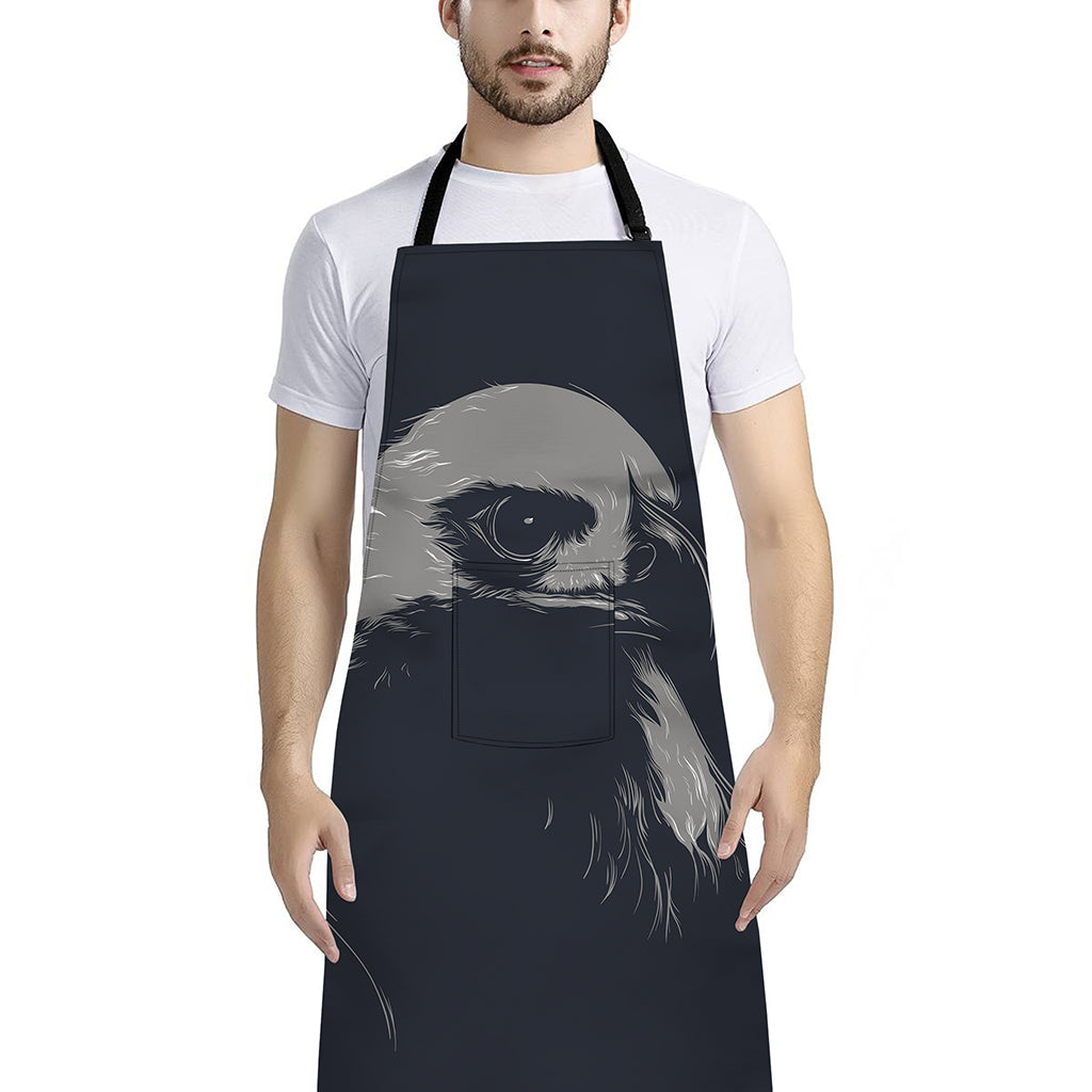 Monochrome Eagle Print Bib Apron With Pocket