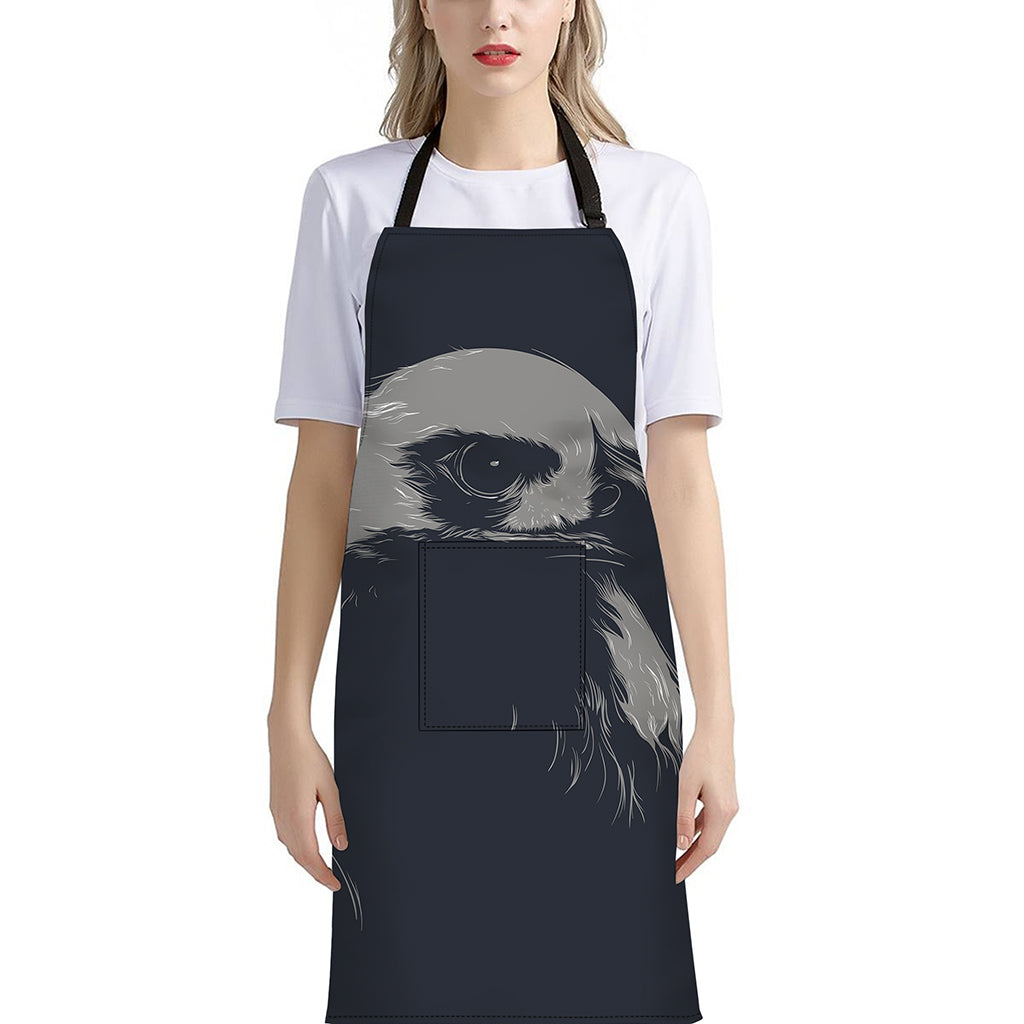 Monochrome Eagle Print Bib Apron With Pocket