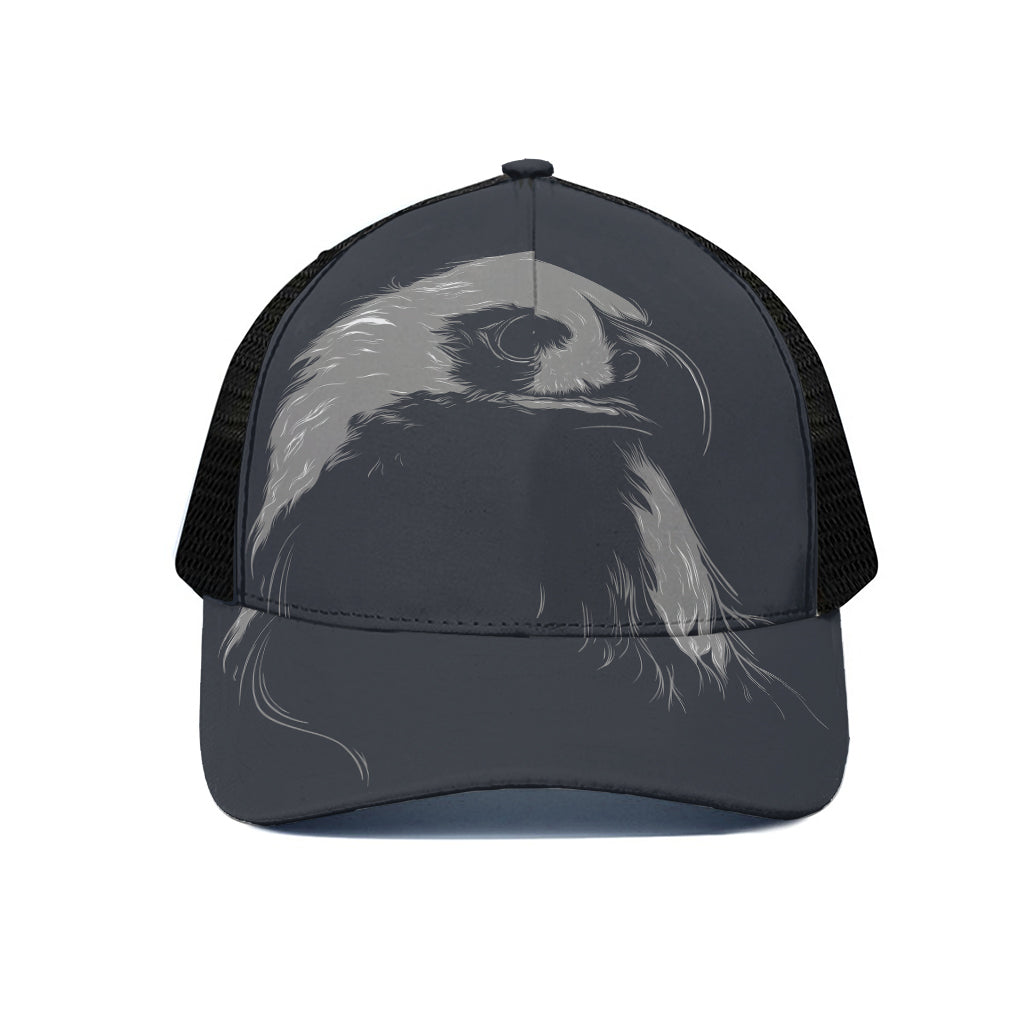 Monochrome Eagle Print Black Mesh Trucker Cap