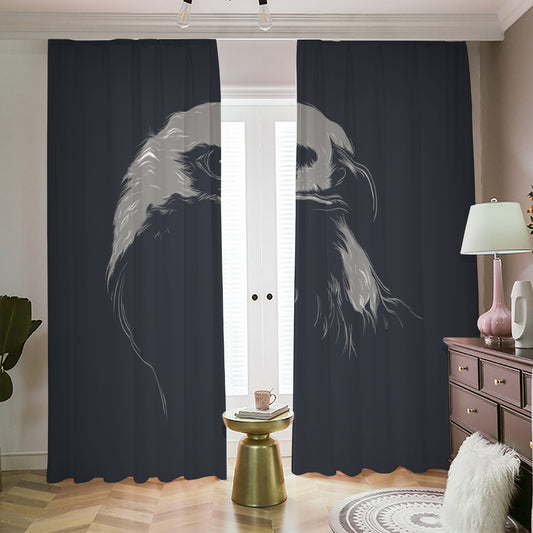 Monochrome Eagle Print Blackout Pencil Pleat Curtains