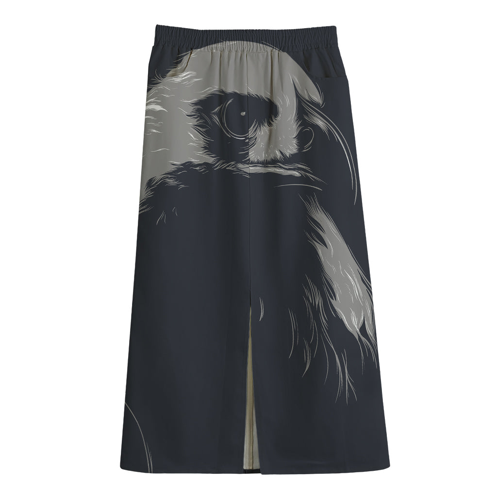 Monochrome Eagle Print Cotton Front Slit Maxi Skirt
