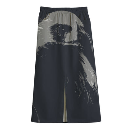 Monochrome Eagle Print Cotton Front Slit Maxi Skirt