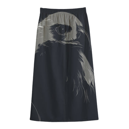 Monochrome Eagle Print Cotton Front Slit Maxi Skirt