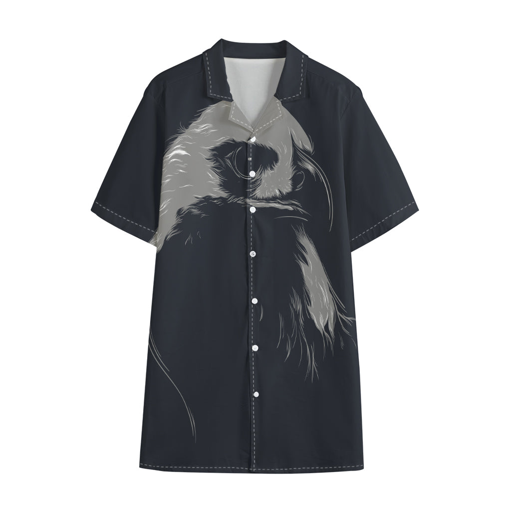 Monochrome Eagle Print Cotton Hawaiian Shirt