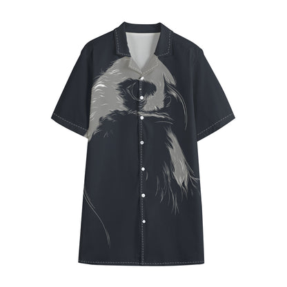 Monochrome Eagle Print Cotton Hawaiian Shirt