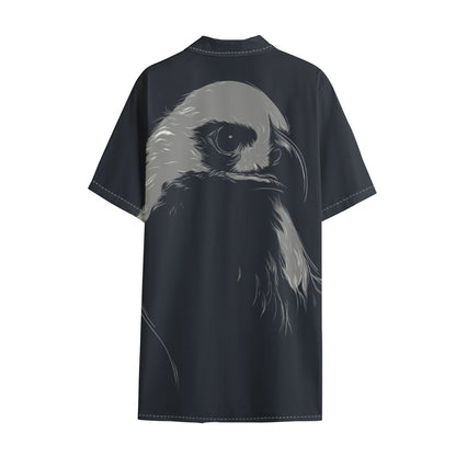 Monochrome Eagle Print Cotton Hawaiian Shirt