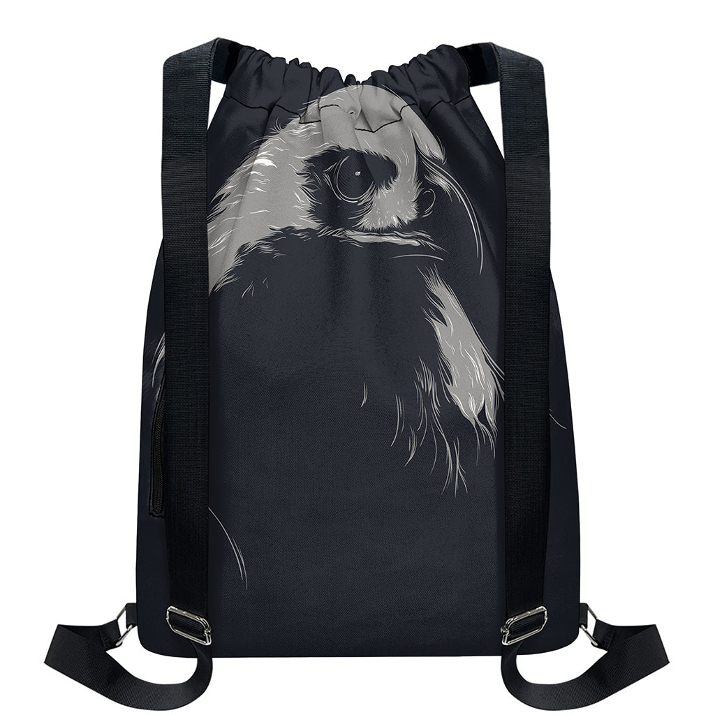 Monochrome Eagle Print Drawstring Backpack