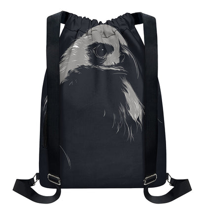Monochrome Eagle Print Drawstring Backpack