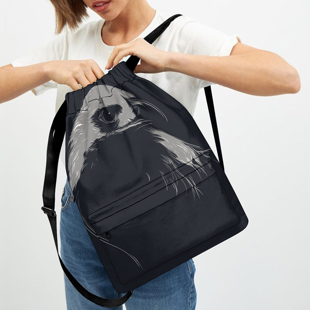 Monochrome Eagle Print Drawstring Backpack