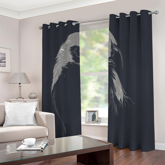 Monochrome Eagle Print Extra Wide Grommet Curtains