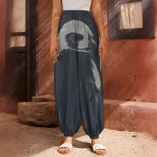 Monochrome Eagle Print Harem Pants