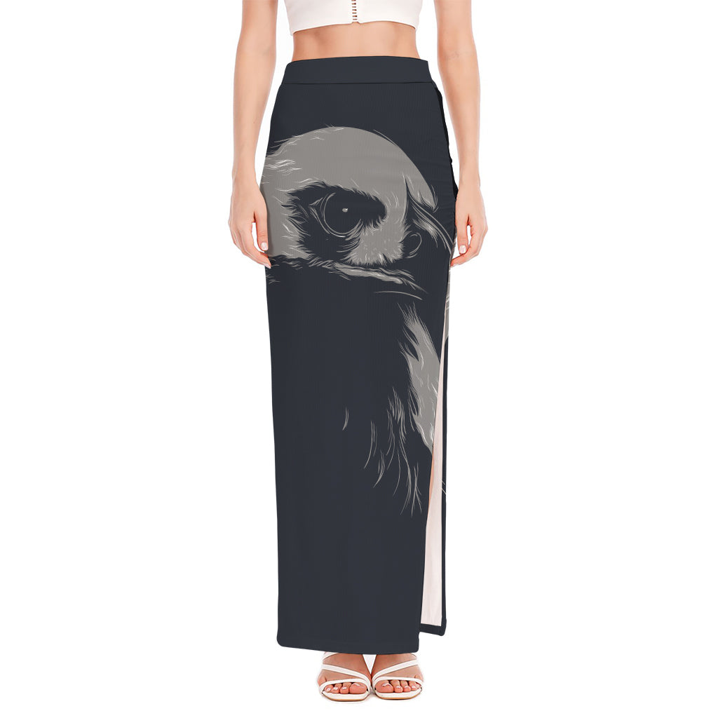 Monochrome Eagle Print High Slit Maxi Skirt