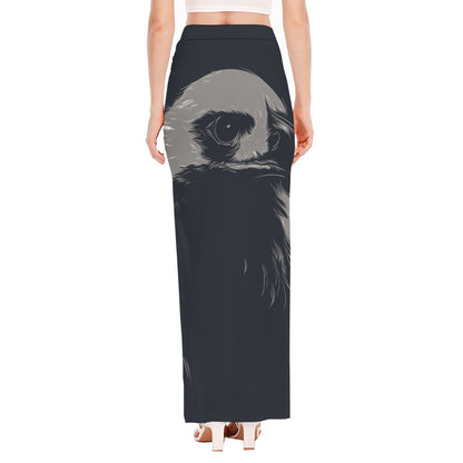 Monochrome Eagle Print High Slit Maxi Skirt