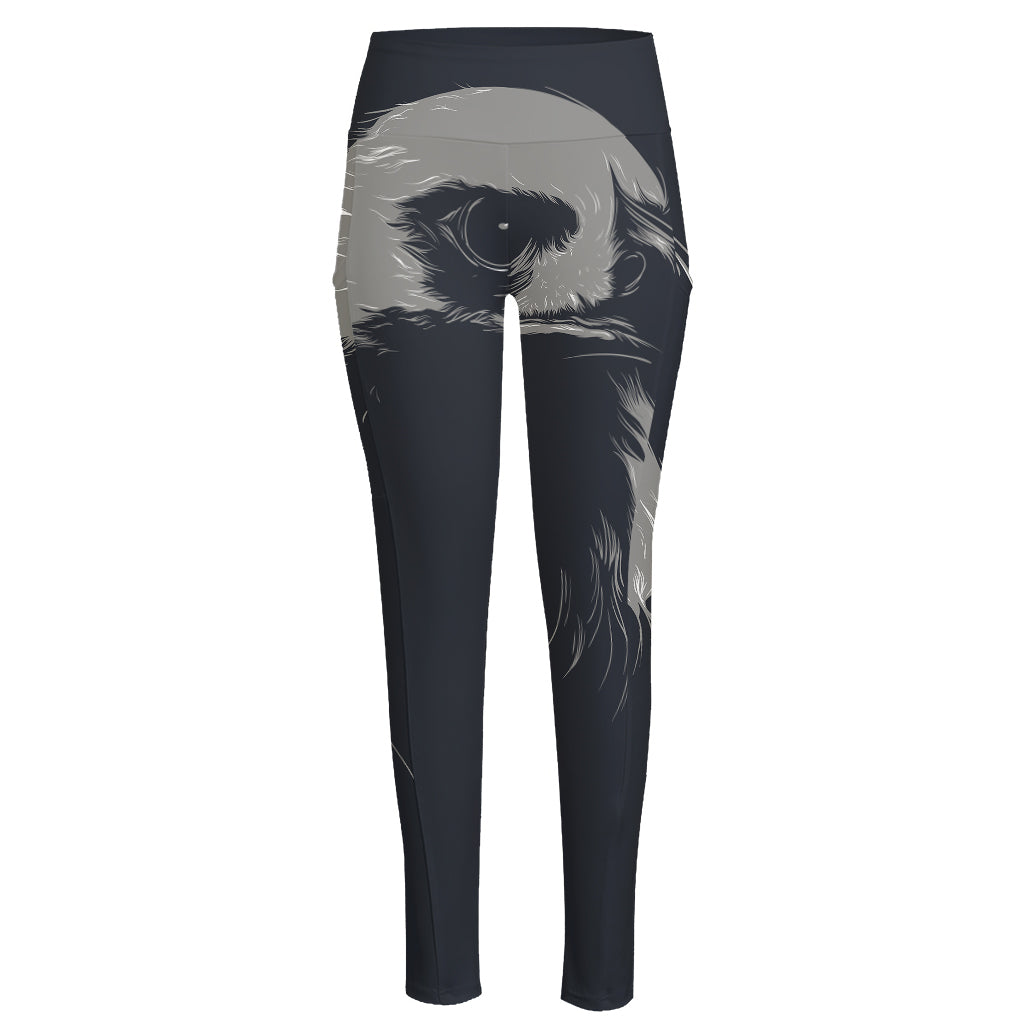 Monochrome Eagle Print High-Waisted Pocket Leggings
