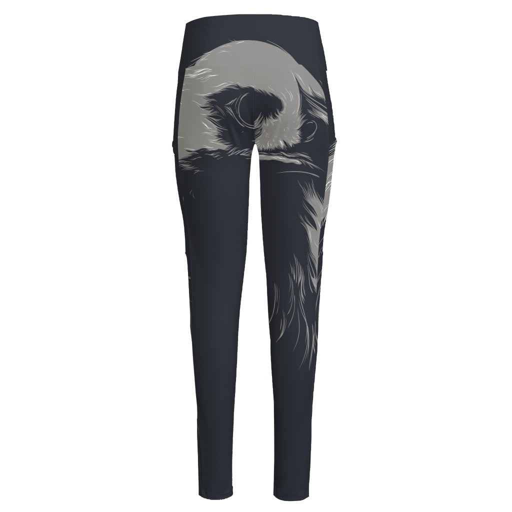 Monochrome Eagle Print High-Waisted Pocket Leggings
