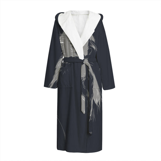 Monochrome Eagle Print Hooded Bathrobe