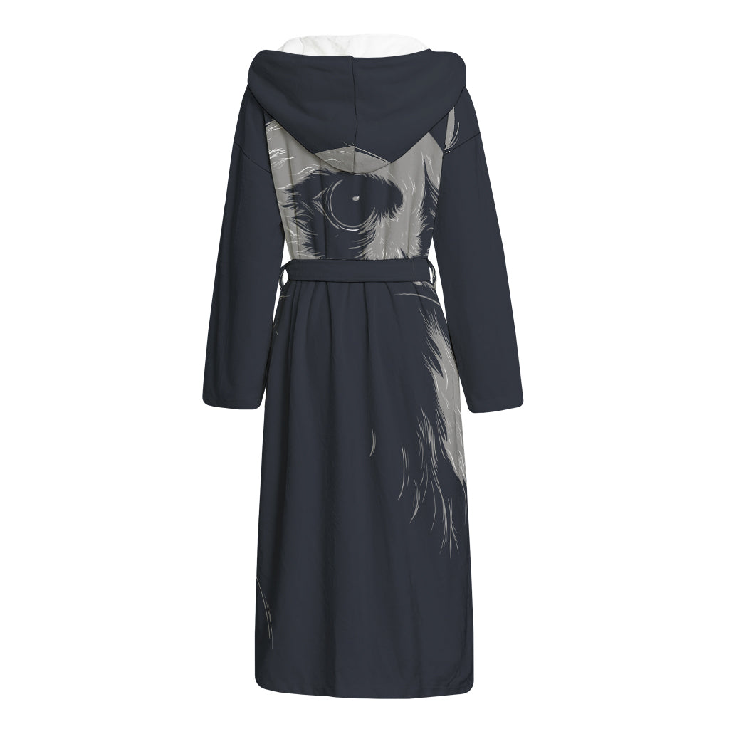 Monochrome Eagle Print Hooded Bathrobe