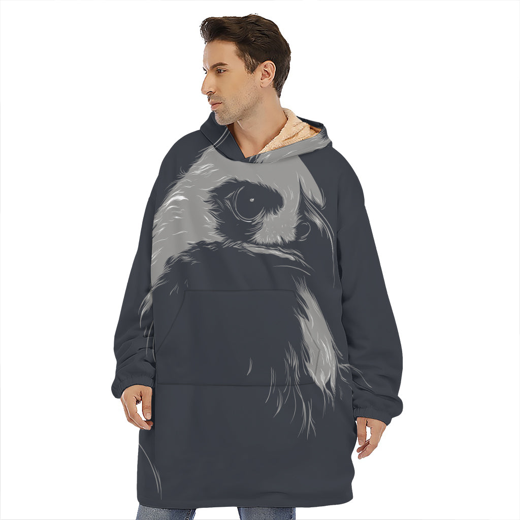 Monochrome Eagle Print Hoodie Blanket