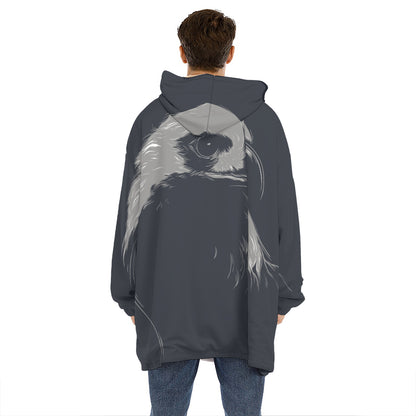 Monochrome Eagle Print Hoodie Blanket