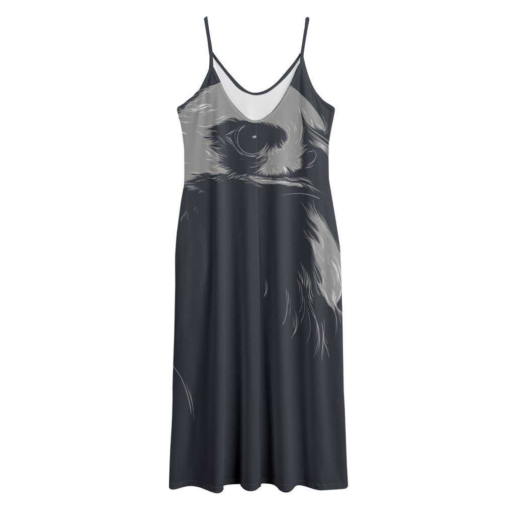 Monochrome Eagle Print Jersey Midi Cami Dress