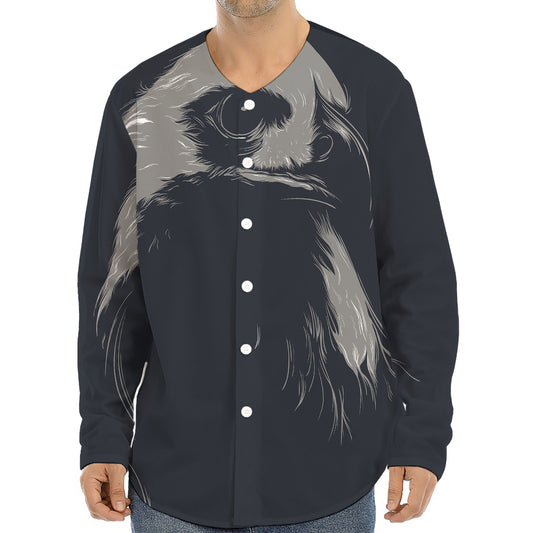 Monochrome Eagle Print Long Sleeve Baseball Jersey