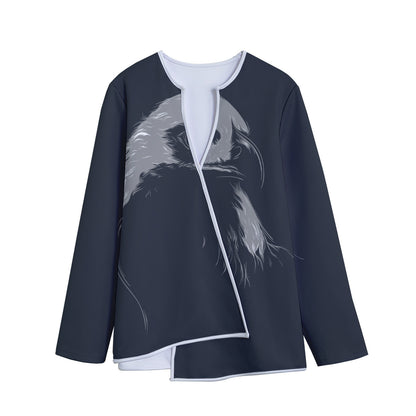 Monochrome Eagle Print Long Sleeve Short Coat