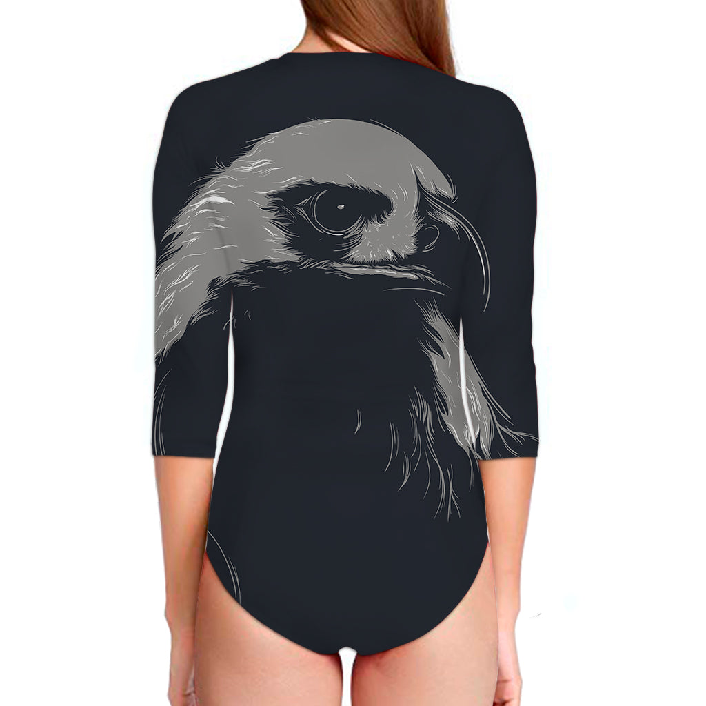 Monochrome Eagle Print Long Sleeve Swimsuit