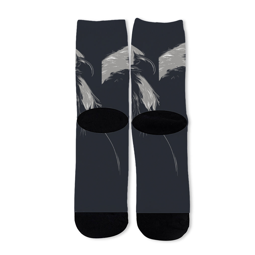 Monochrome Eagle Print Long Socks