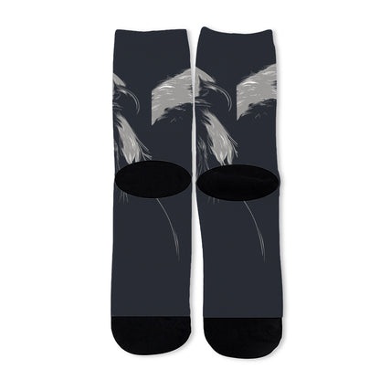 Monochrome Eagle Print Long Socks