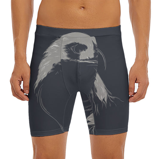 Monochrome Eagle Print Men's Long Boxer Briefs