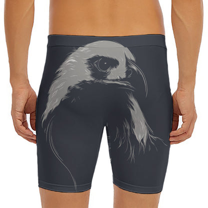 Monochrome Eagle Print Men's Long Boxer Briefs