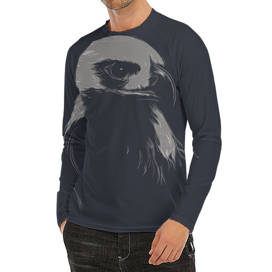 Monochrome Eagle Print Men's Long Sleeve Rash Guard