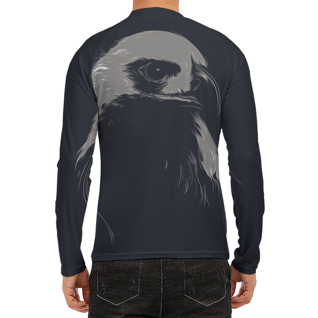 Monochrome Eagle Print Men's Long Sleeve Rash Guard