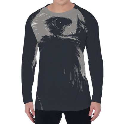 Monochrome Eagle Print Men's Long Sleeve T-Shirt