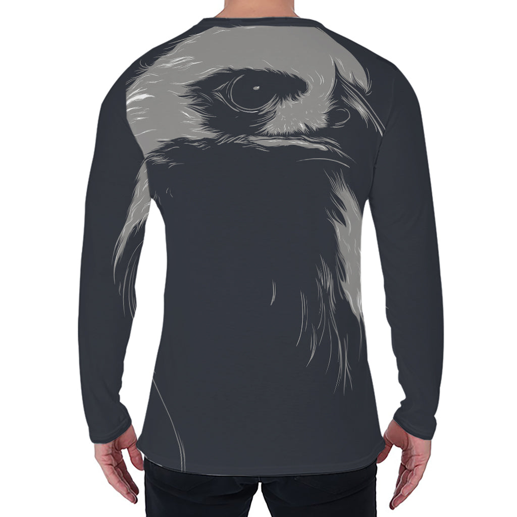 Monochrome Eagle Print Men's Long Sleeve T-Shirt