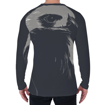 Monochrome Eagle Print Men's Long Sleeve T-Shirt