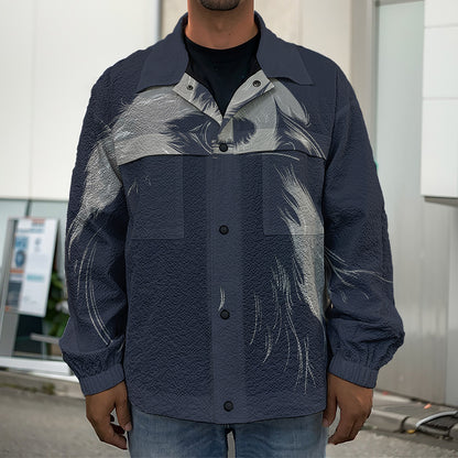 Monochrome Eagle Print Men's Shirt Jacket