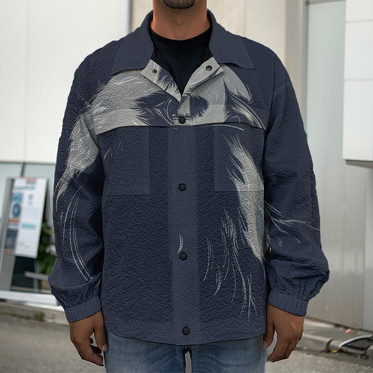 Monochrome Eagle Print Men's Shirt Jacket