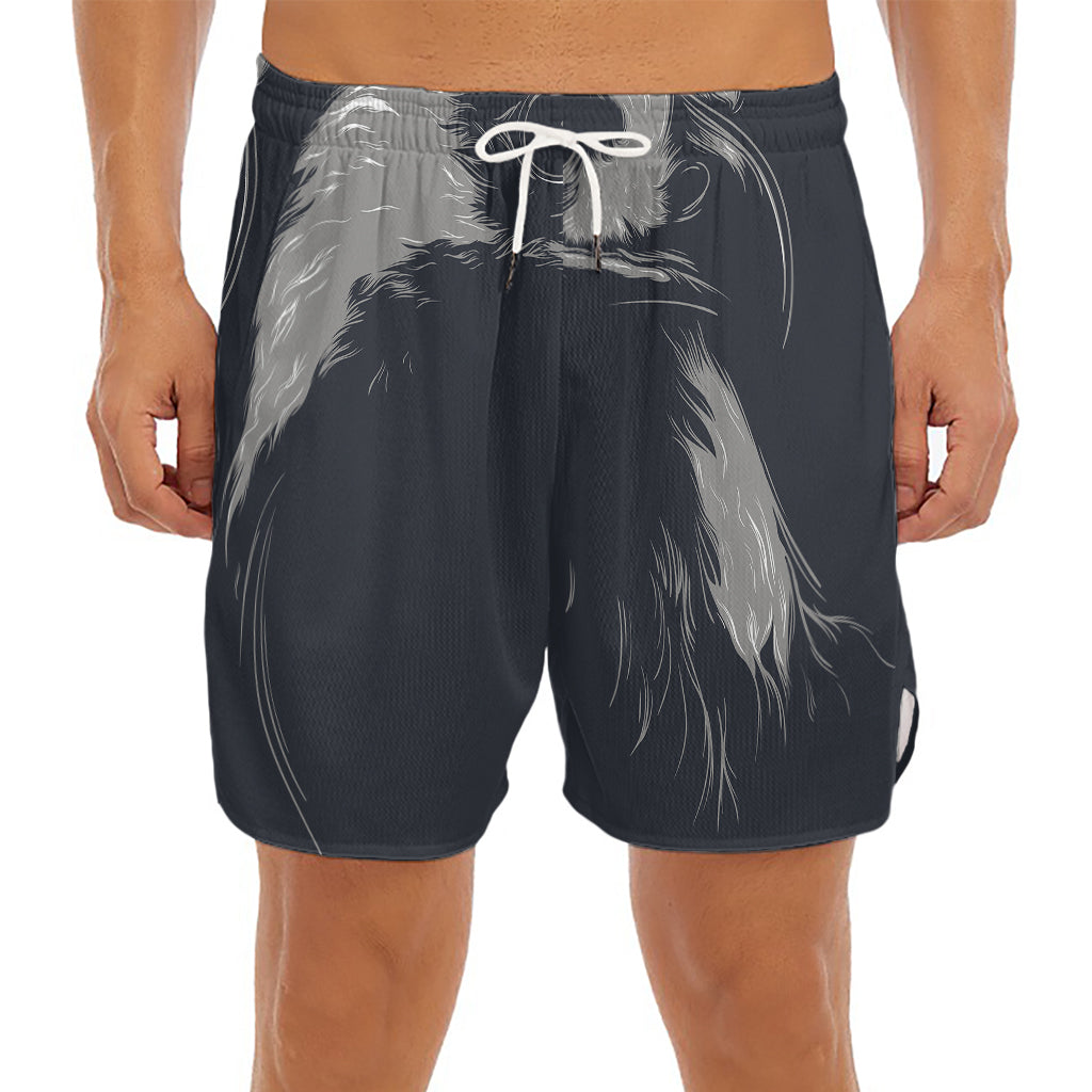 Monochrome Eagle Print Men's Split Running Shorts