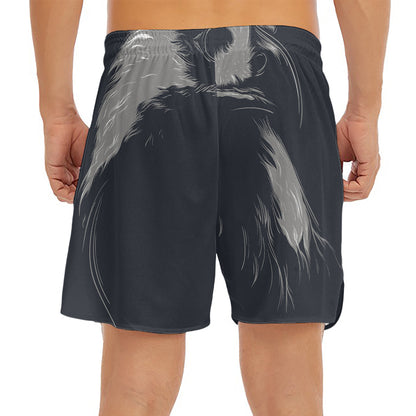 Monochrome Eagle Print Men's Split Running Shorts