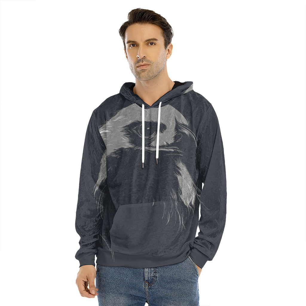 Monochrome Eagle Print Men's Velvet Pullover Hoodie