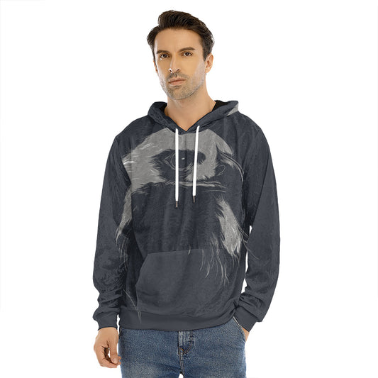 Monochrome Eagle Print Men's Velvet Pullover Hoodie
