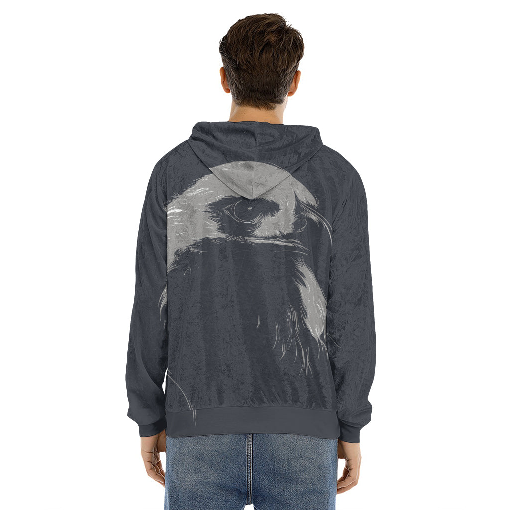 Monochrome Eagle Print Men's Velvet Pullover Hoodie