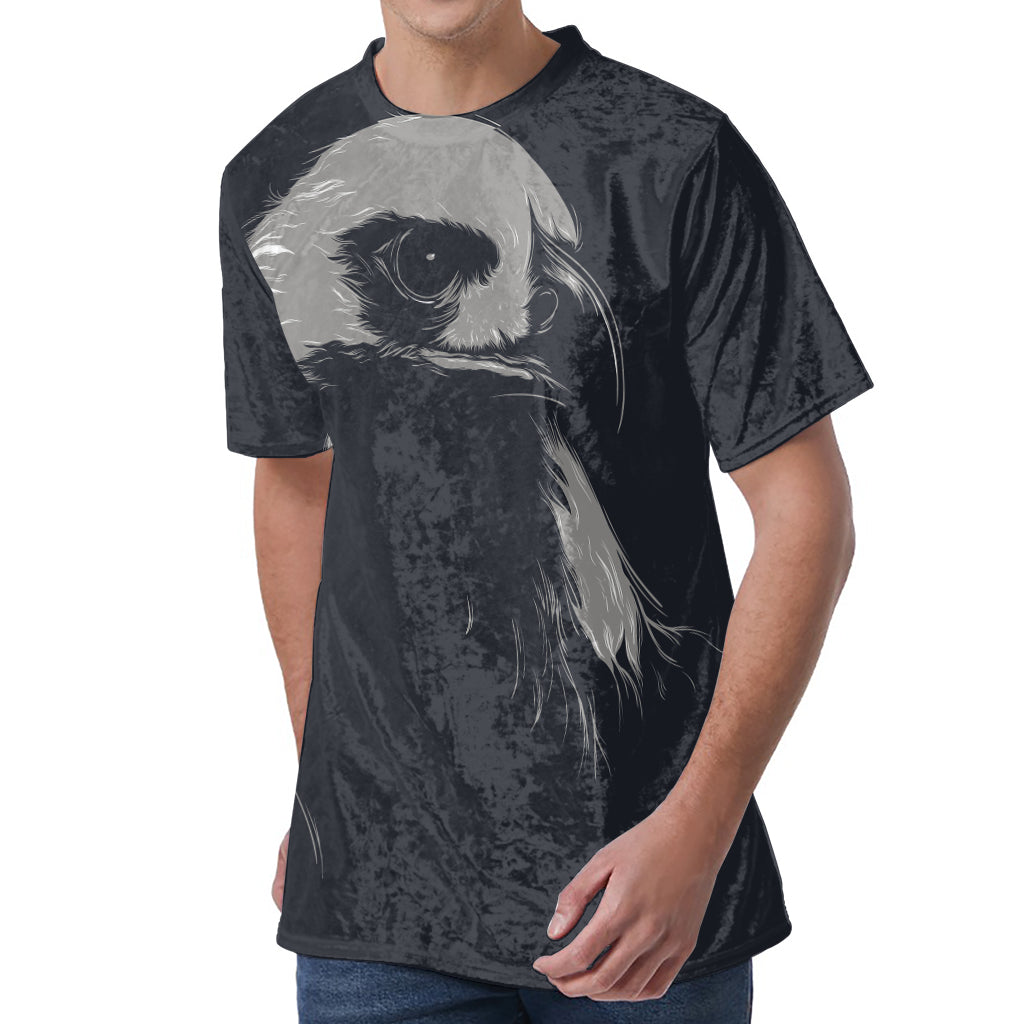 Monochrome Eagle Print Men's Velvet T-Shirt