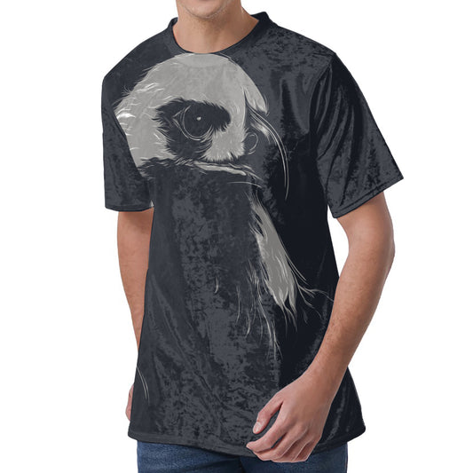 Monochrome Eagle Print Men's Velvet T-Shirt